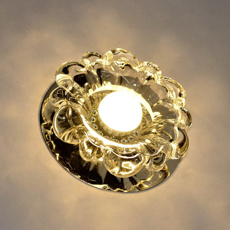 Modern Crystal Clear LED Flush Mount Light for Hallways and Corridors
