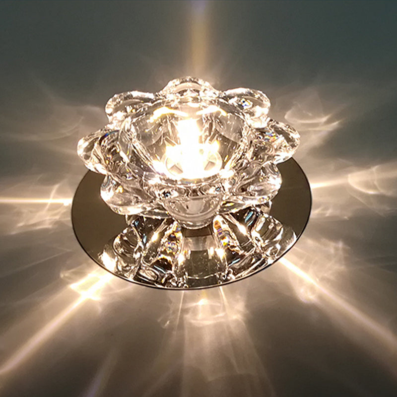 Clear Floral Crystal LED Ceiling Light - Contemporary Flush Mount Fixture
