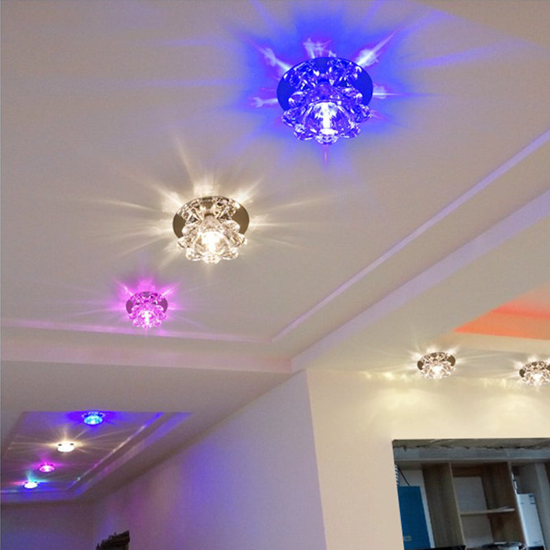 Clear Floral Crystal LED Ceiling Light - Contemporary Flush Mount Fixture