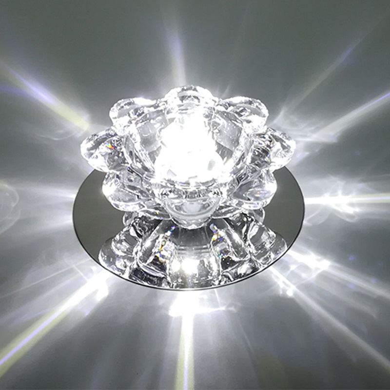 Clear Floral Crystal LED Ceiling Light - Contemporary Flush Mount Fixture