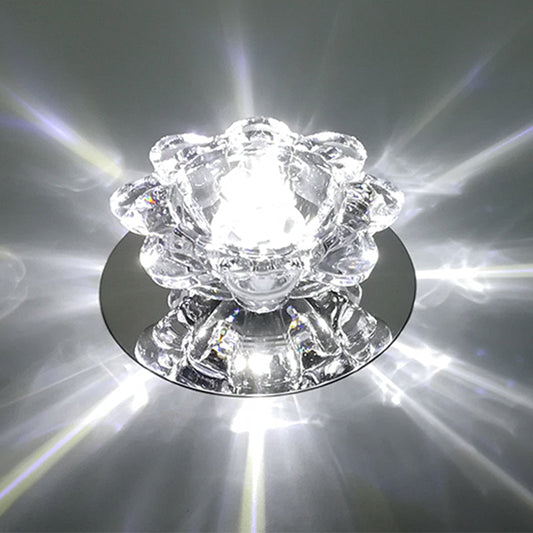 Clear Floral Crystal LED Ceiling Light - Contemporary Flush Mount Fixture
