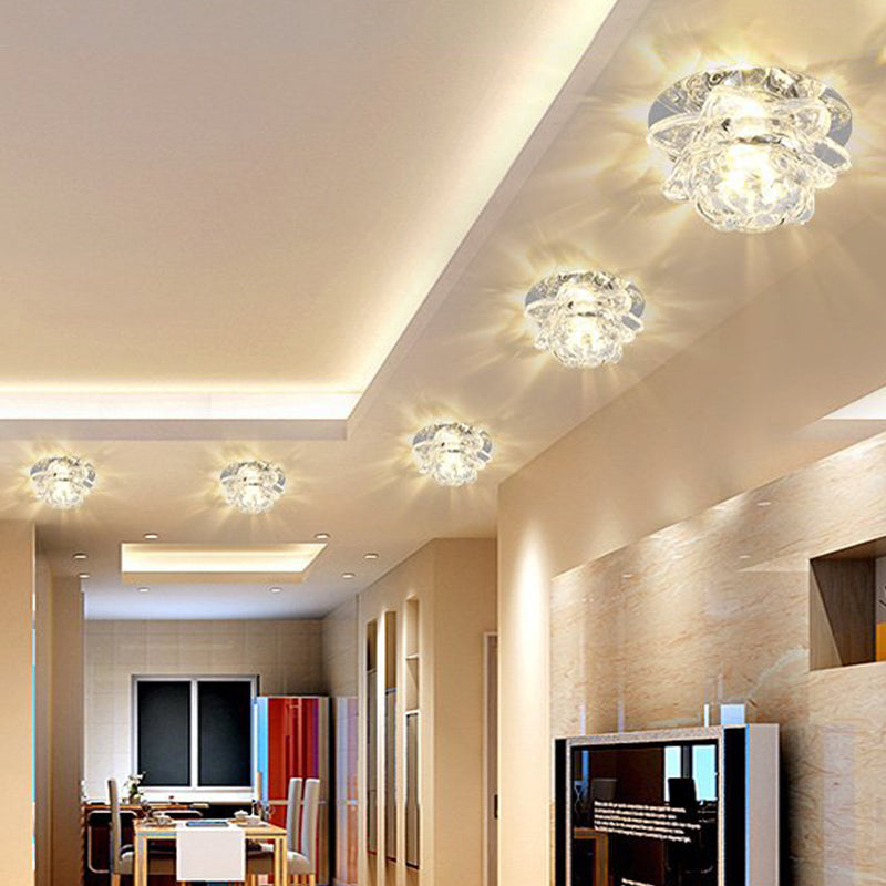 Crystal Corridor LED Flush Mount Ceiling Light - Simplicity Lotus Design (Clear)