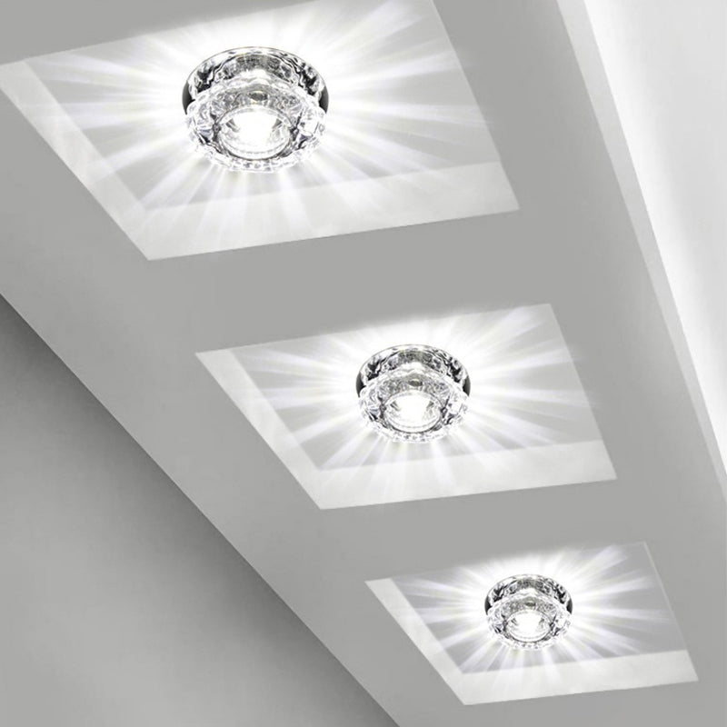 Crystal Corridor LED Flush Mount Ceiling Light - Simplicity Lotus Design (Clear)
