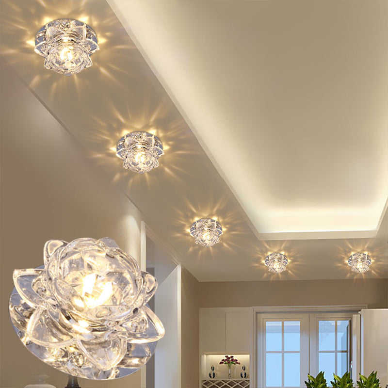 Crystal Corridor LED Flush Mount Ceiling Light - Simplicity Lotus Design (Clear)
