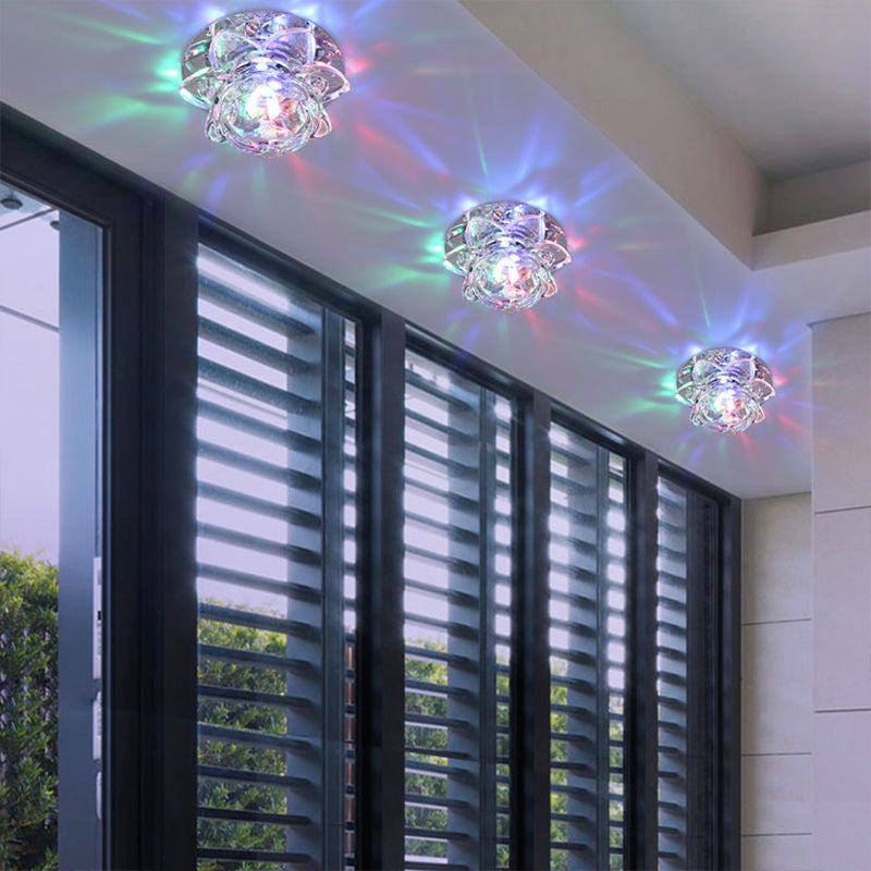 Crystal Corridor LED Flush Mount Ceiling Light - Simplicity Lotus Design (Clear)