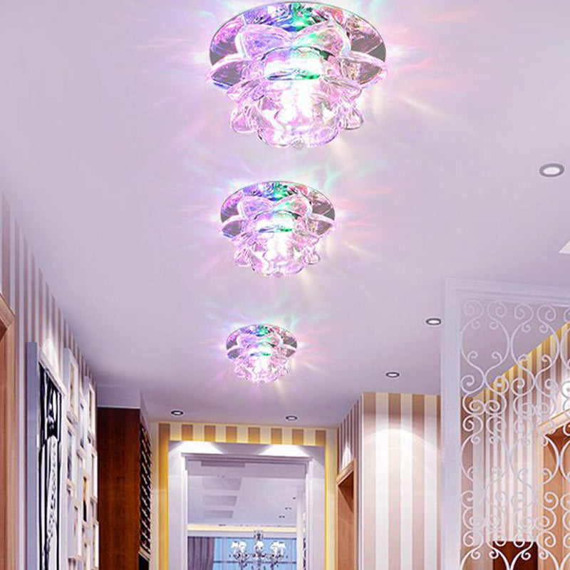 Crystal Corridor LED Flush Mount Ceiling Light - Simplicity Lotus Design (Clear)