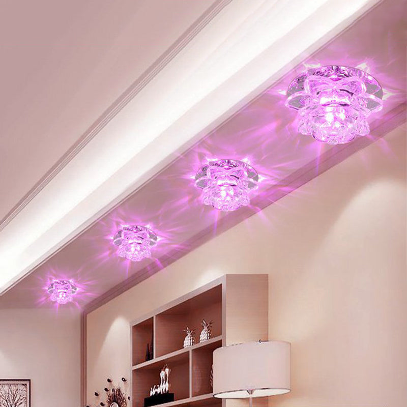 Crystal Corridor LED Flush Mount Ceiling Light - Simplicity Lotus Design (Clear)
