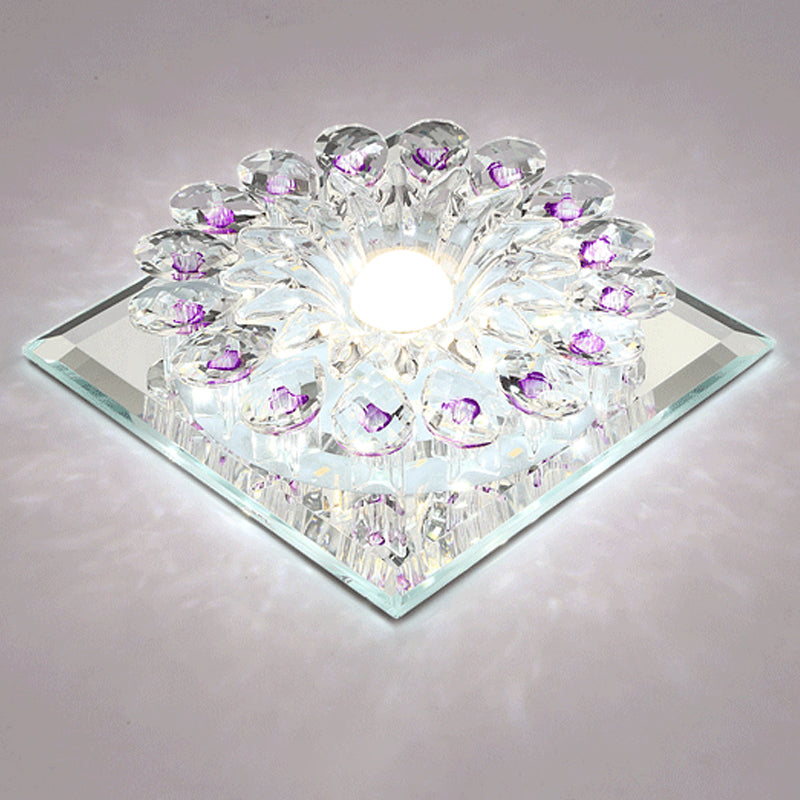 Crystal LED Flush Ceiling Light Fixture - Modern Entryway Flush Light - Clear