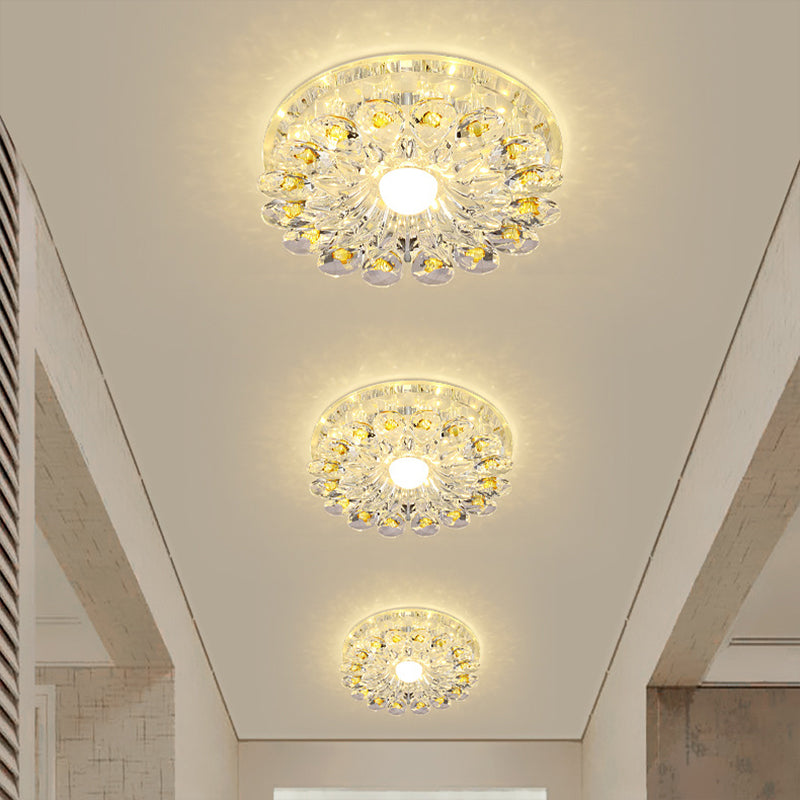Crystal LED Flush Ceiling Light Fixture - Modern Entryway Flush Light - Clear