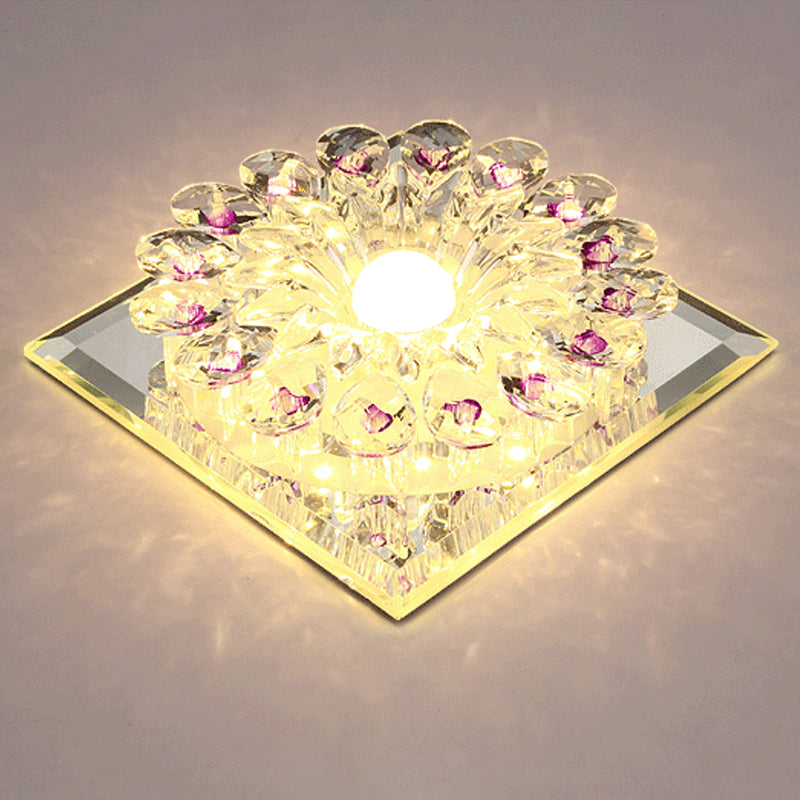 Crystal LED Flush Ceiling Light Fixture - Modern Entryway Flush Light - Clear