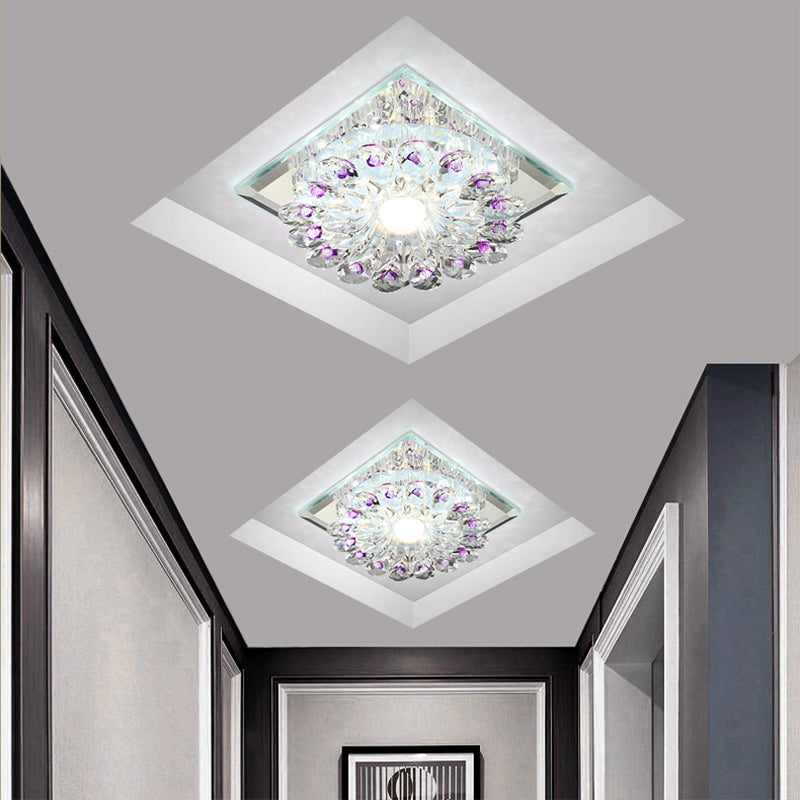 Crystal LED Flush Ceiling Light Fixture - Modern Entryway Flush Light - Clear