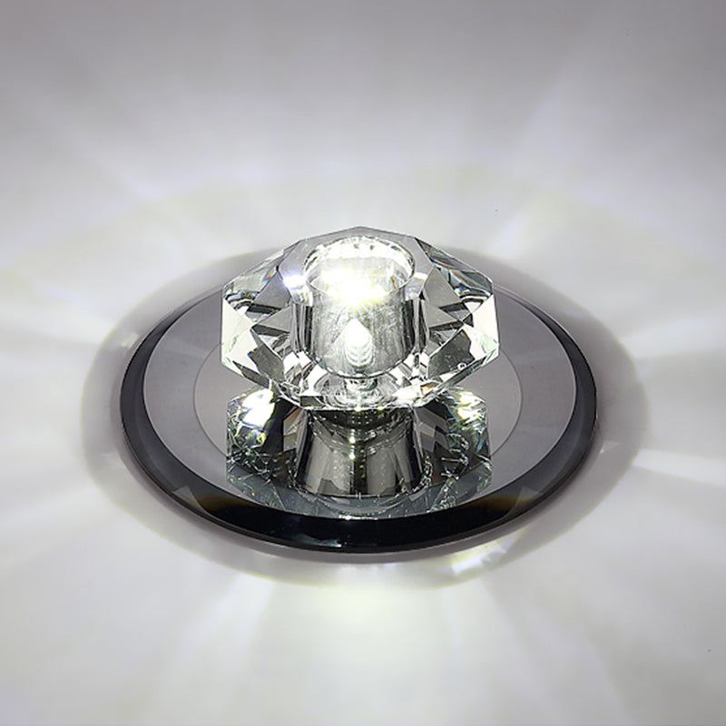Modern Beveled Crystal LED Flush Ceiling Light Fixture - Ideal for Hallways