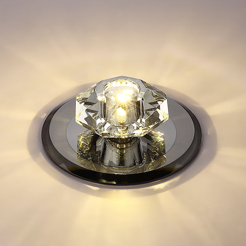 Modern Beveled Crystal LED Flush Ceiling Light Fixture - Ideal for Hallways