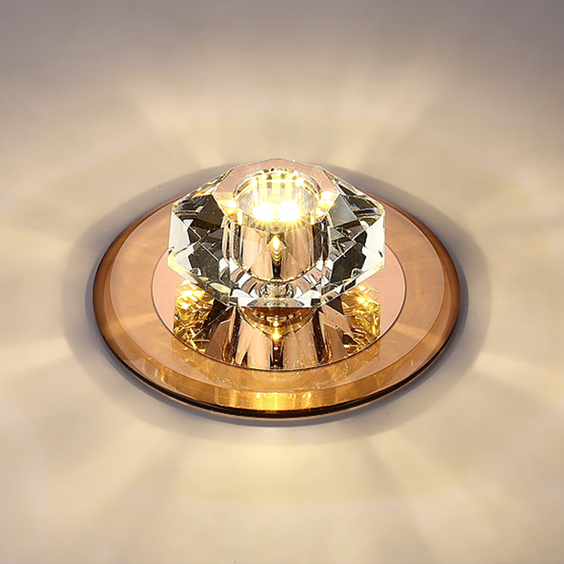 Modern Beveled Crystal LED Flush Ceiling Light Fixture - Ideal for Hallways