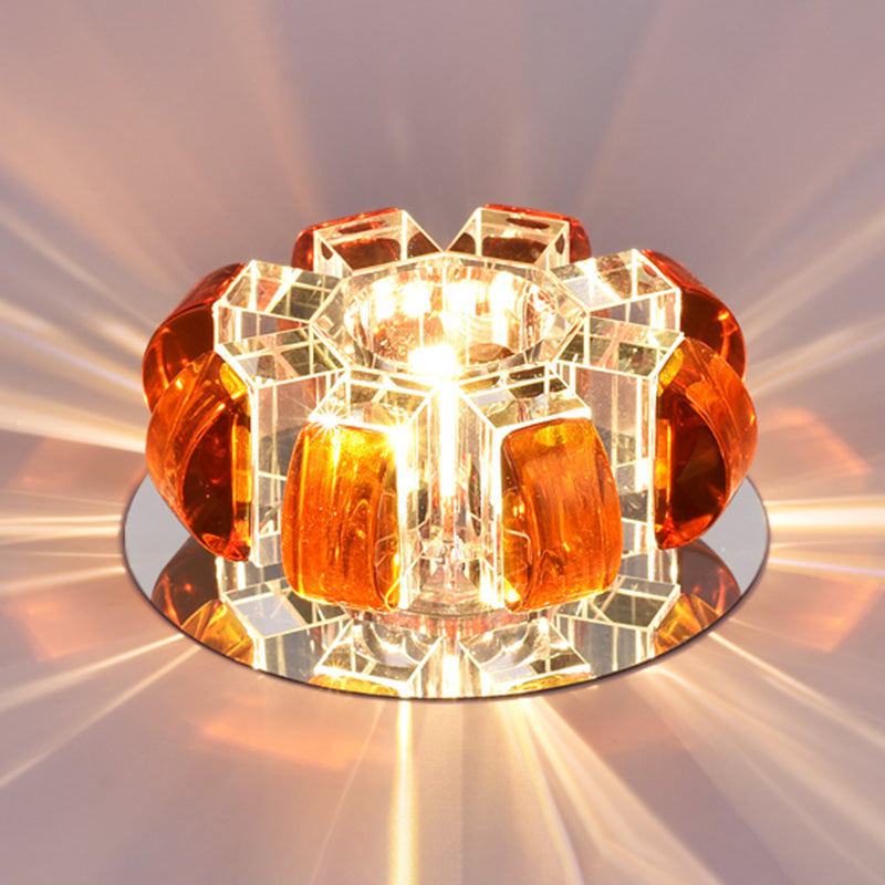 Contemporary Crystal LED Flush Mount Ceiling Light - Clear Floral Design for Entryway