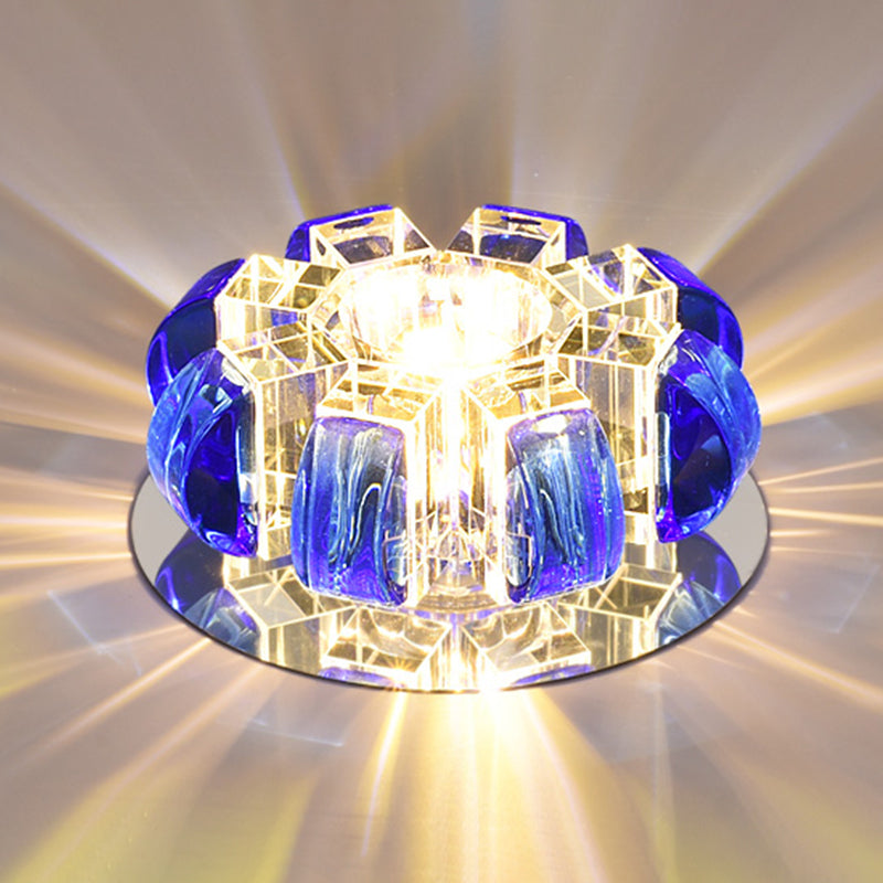 Contemporary Crystal LED Flush Mount Ceiling Light - Clear Floral Design for Entryway