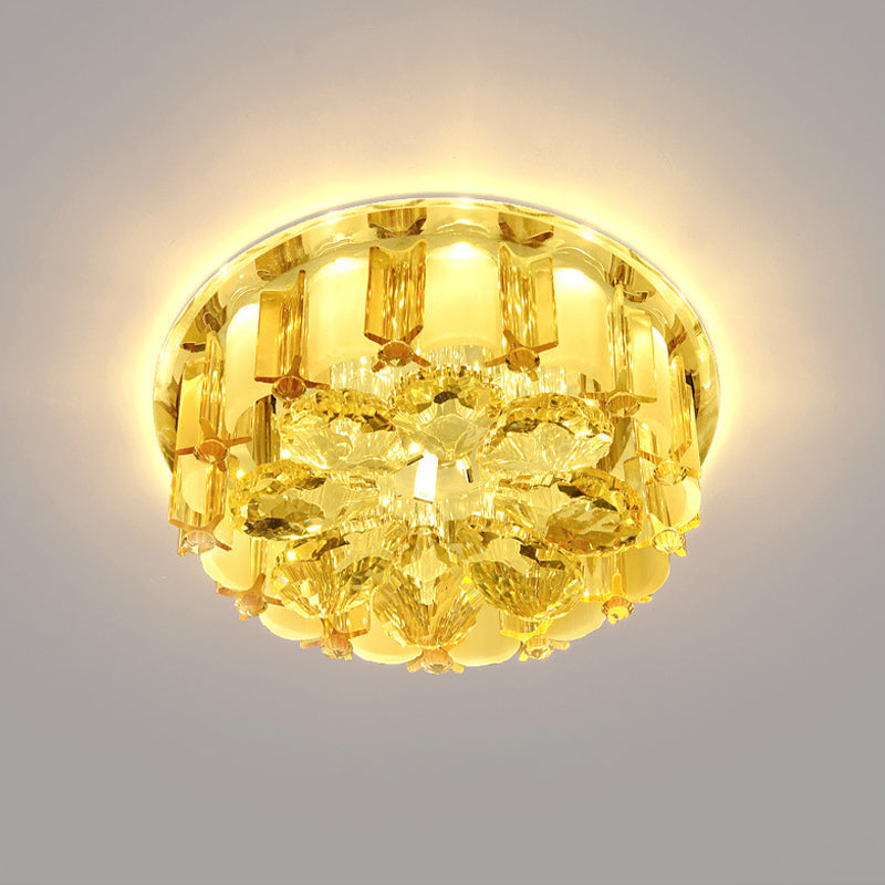 Amber Crystal LED Flush Ceiling Light for Modern Entryways