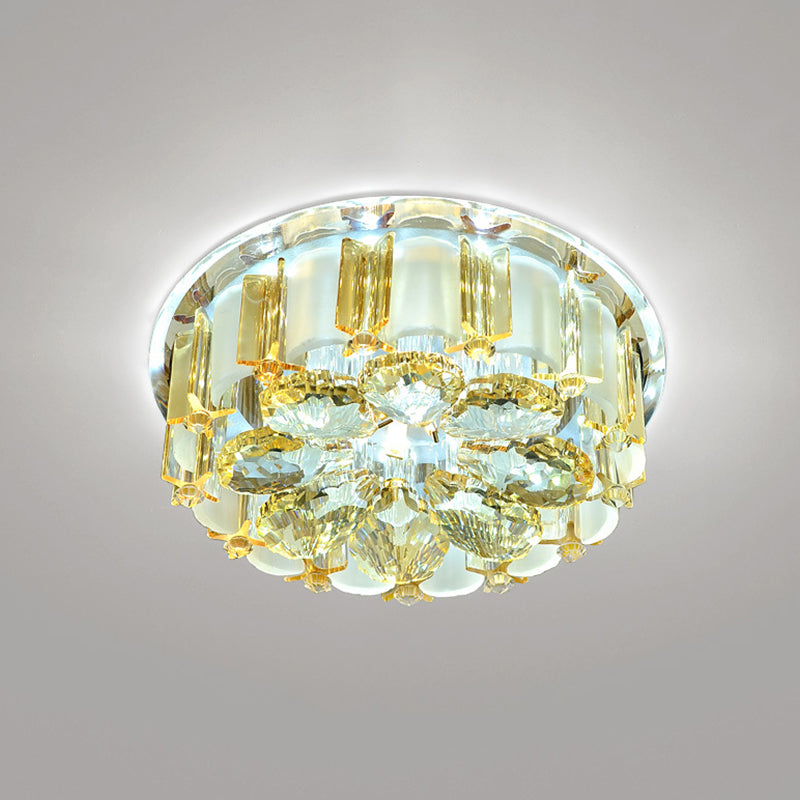 Amber Crystal LED Flush Ceiling Light for Modern Entryways