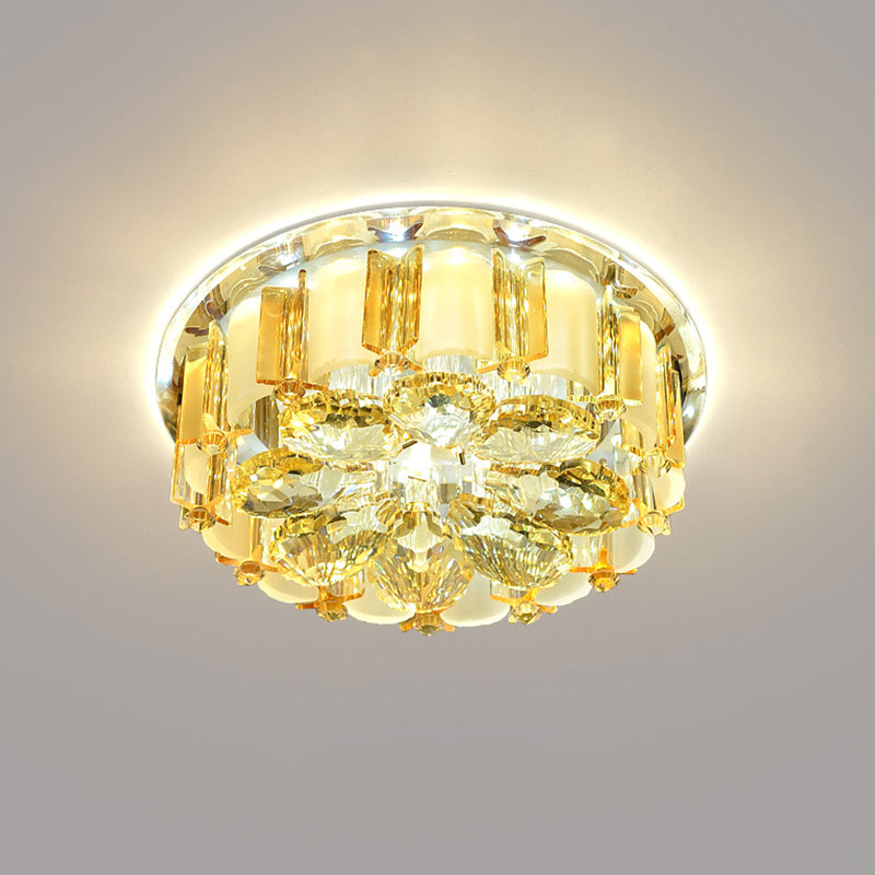 Amber Crystal LED Flush Ceiling Light for Modern Entryways