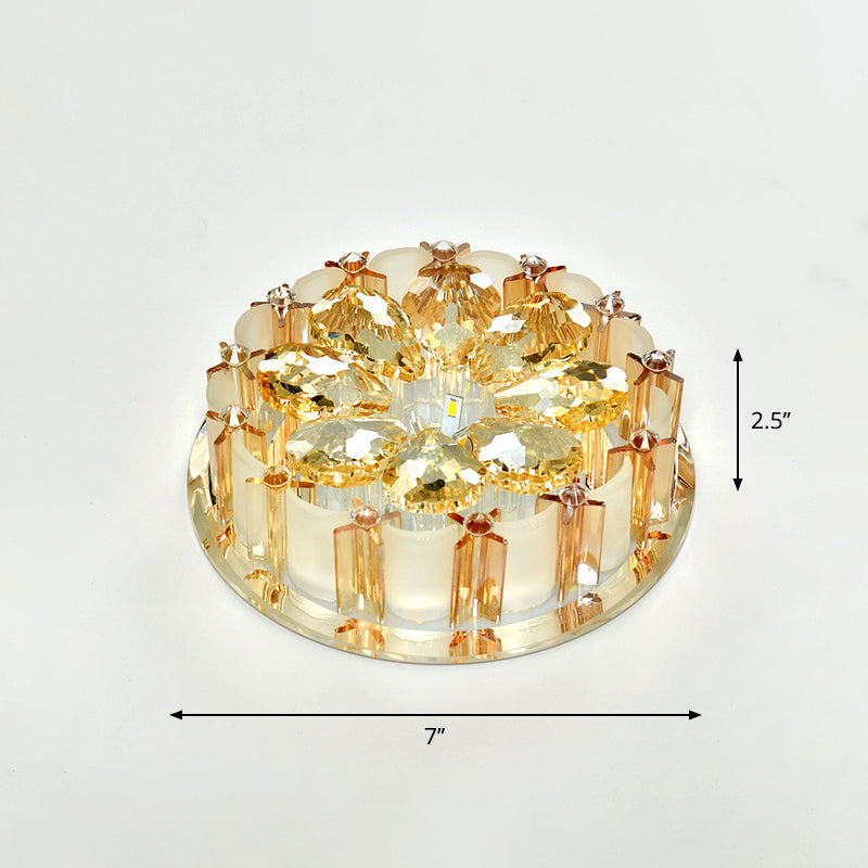 Amber Crystal LED Flush Ceiling Light for Modern Entryways
