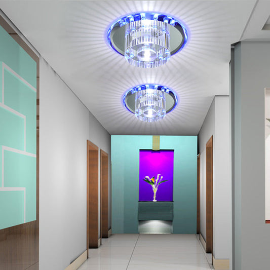 Modern Style K9 Crystal LED Flush Ceiling Light Fixture - Round Corridor Flush Light in Clear
