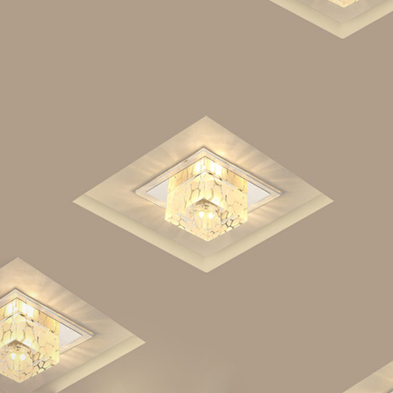 Contemporary Square Crystal LED Flush Ceiling Light for Hallway