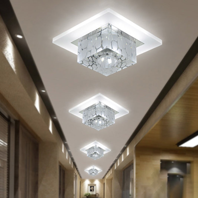 Clear Crystal LED Flush Mount Ceiling Light for Hallways and Corridors
