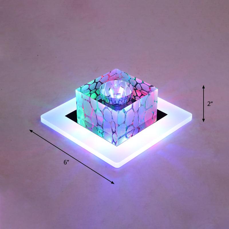 Clear Crystal Led Flush Mount Ceiling Light For Hallways And Corridors / 6 Multi Color