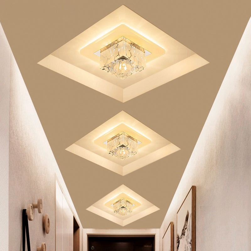Clear Crystal LED Flush Mount Ceiling Light for Hallways and Corridors