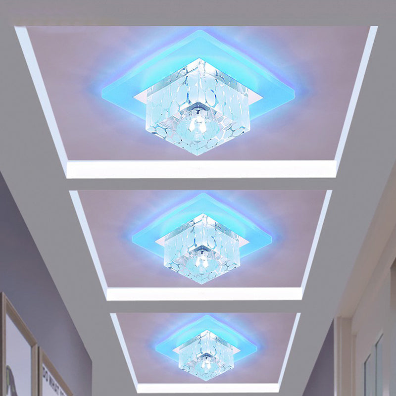 Clear Crystal LED Flush Mount Ceiling Light for Hallways and Corridors