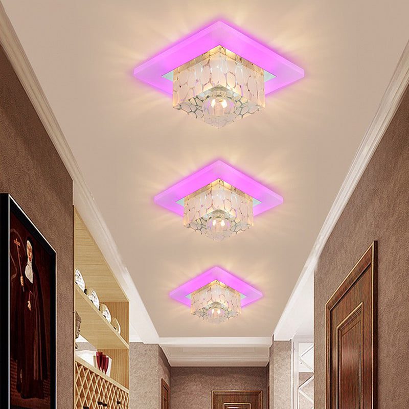 Clear Crystal LED Flush Mount Ceiling Light for Hallways and Corridors