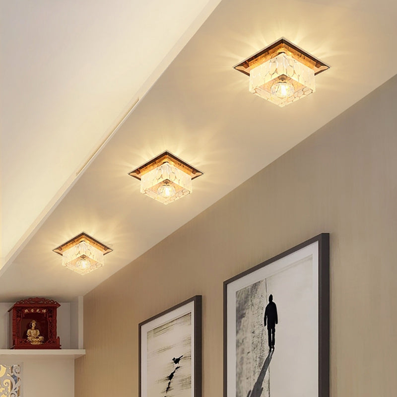 Modern Square Crystal LED Flush Light for Entryways