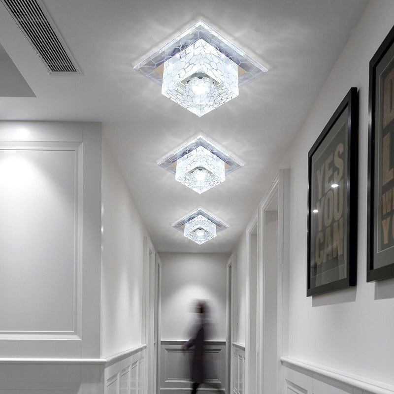 Minimalist Clear LED Crystal Square Flush Mount Lighting for Passage