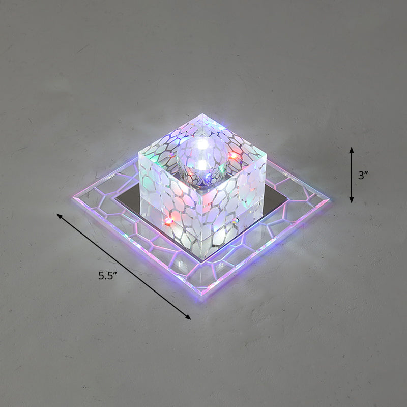 Minimalist Clear LED Crystal Square Flush Mount Lighting for Passage