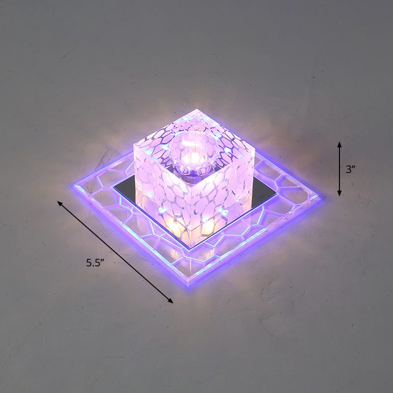 Minimalist Clear LED Crystal Square Flush Mount Lighting for Passage