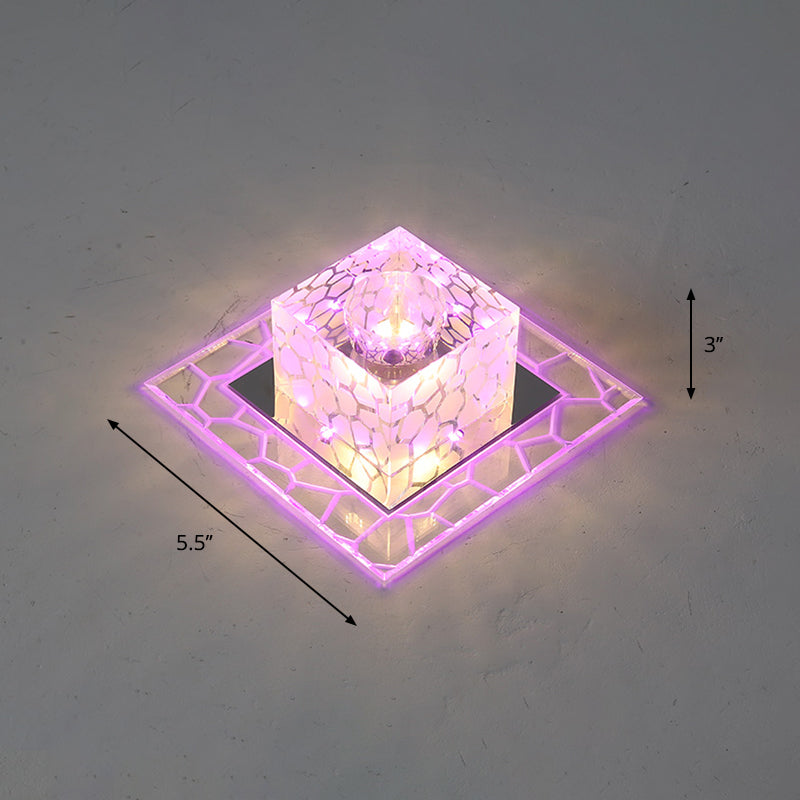 Minimalist Clear LED Crystal Square Flush Mount Lighting for Passage