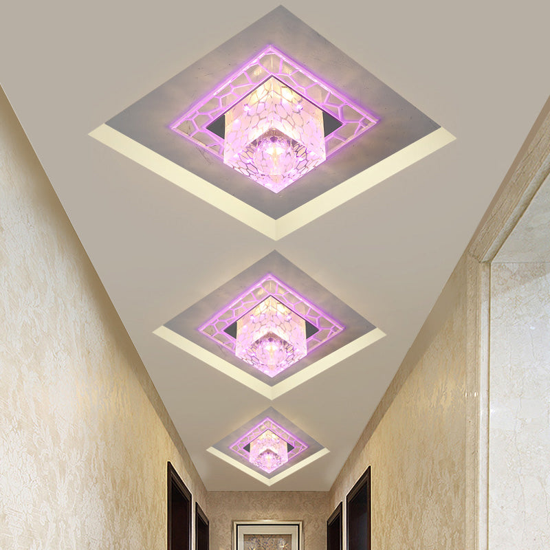 Minimalist Clear LED Crystal Square Flush Mount Lighting for Passage