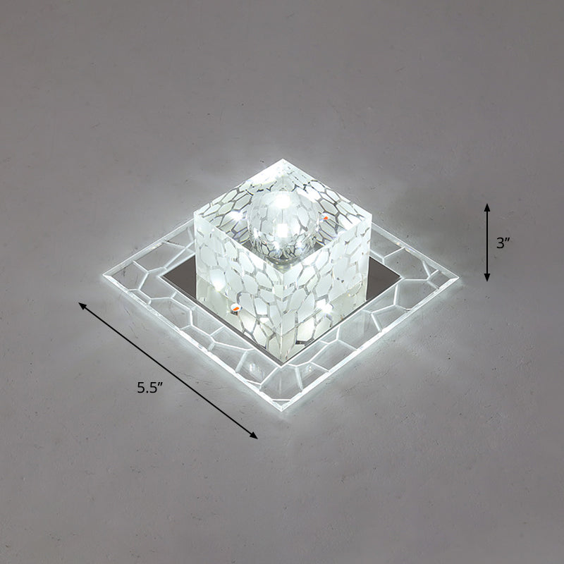 Minimalist Clear LED Crystal Square Flush Mount Lighting for Passage