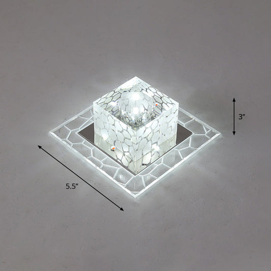 Minimalist Clear LED Crystal Square Flush Mount Lighting for Passage