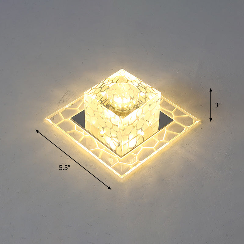Minimalist Clear LED Crystal Square Flush Mount Lighting for Passage
