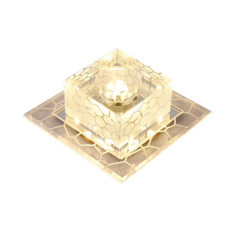 Minimalist Clear LED Crystal Square Flush Mount Lighting for Passage