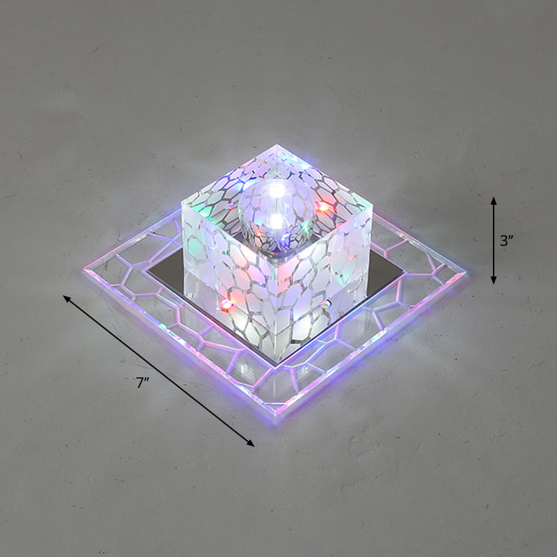 Minimalist Clear LED Crystal Square Flush Mount Lighting for Passage