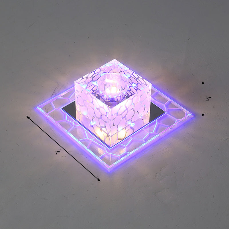 Minimalist Clear LED Crystal Square Flush Mount Lighting for Passage