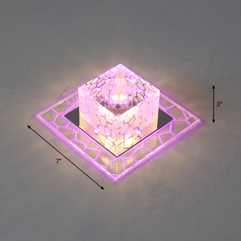 Minimalist Clear LED Crystal Square Flush Mount Lighting for Passage