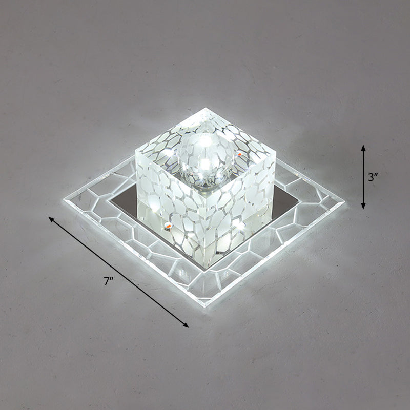 Minimalist Clear LED Crystal Square Flush Mount Lighting for Passage