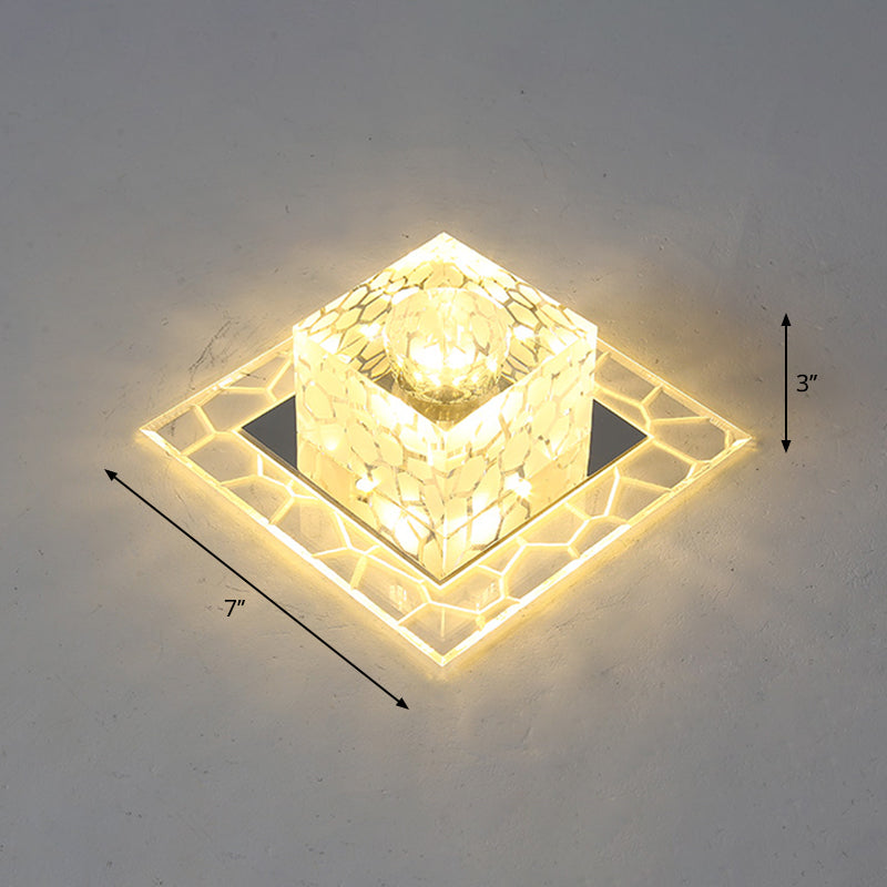 Minimalist Clear LED Crystal Square Flush Mount Lighting for Passage