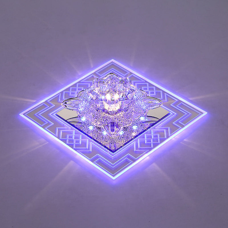 Modern Clear Floral Crystal LED Flush Mount Ceiling Light for Passage