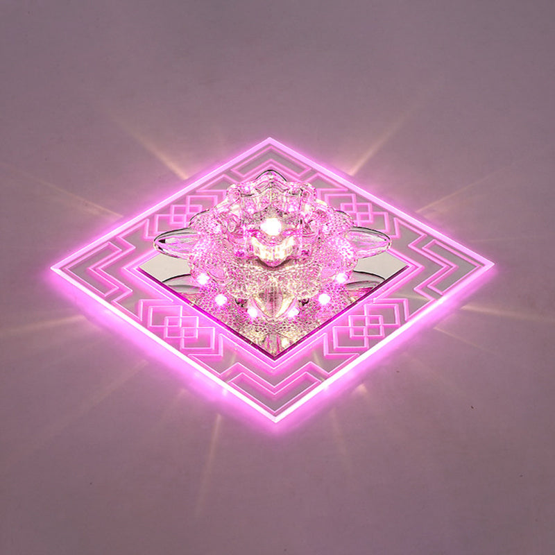 Modern Clear Floral Crystal LED Flush Mount Ceiling Light for Passage
