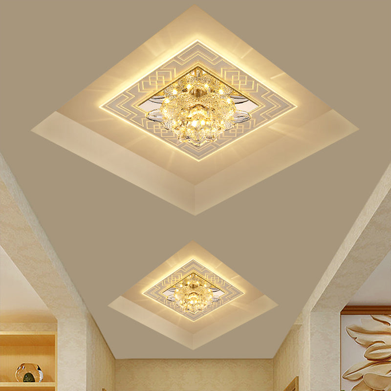 Modern Clear Floral Crystal LED Flush Mount Ceiling Light for Passage