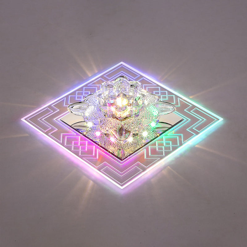Modern Clear Floral Crystal LED Flush Mount Ceiling Light for Passage